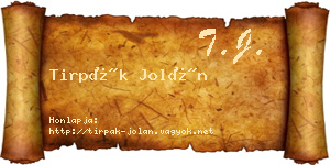 Tirpák Jolán névjegykártya